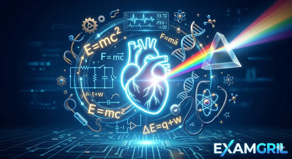 Physics concepts for NEET UG including Mechanics, Optics, and Electricity.