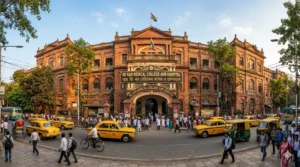 Majestic facade of RG Kar Medical College and Hospital entrance in Kolkata, an institution with rich medical heritage.