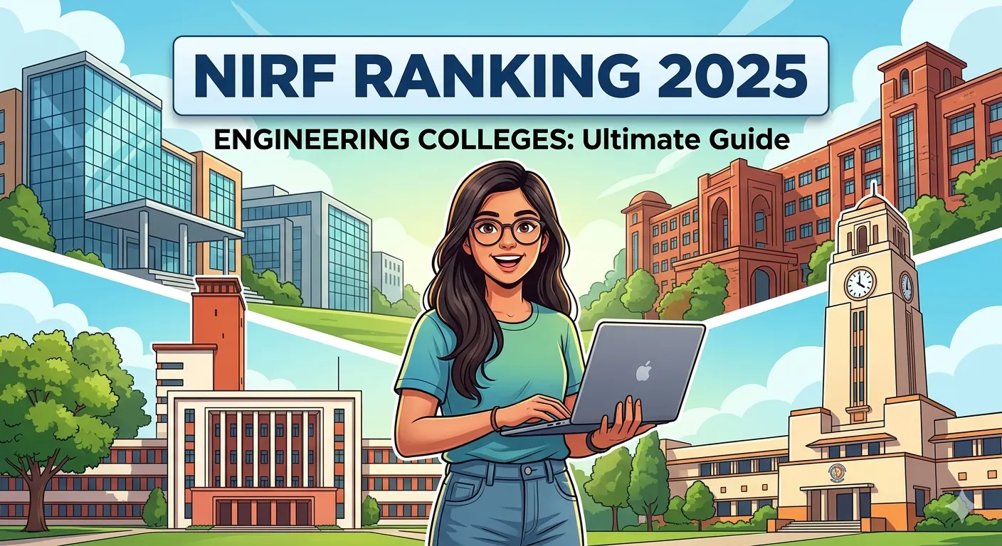 NIRF Ranking 2025 Engineering Colleges with Exam Girl Character