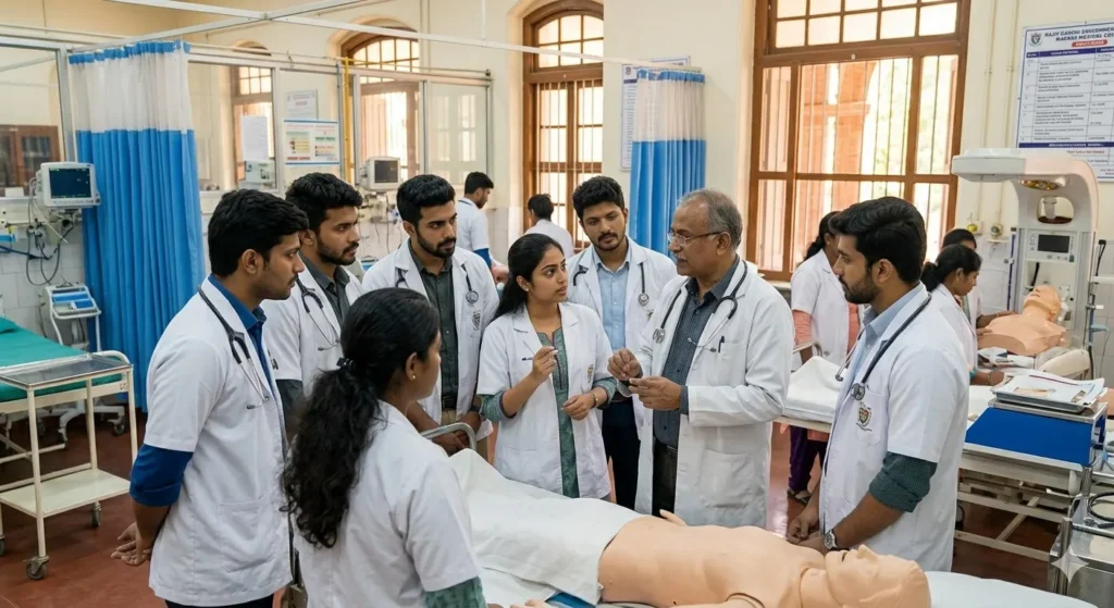 Madras Medical College students receiving clinical training at Rajiv Gandhi Government General Hospital (RGGGH).