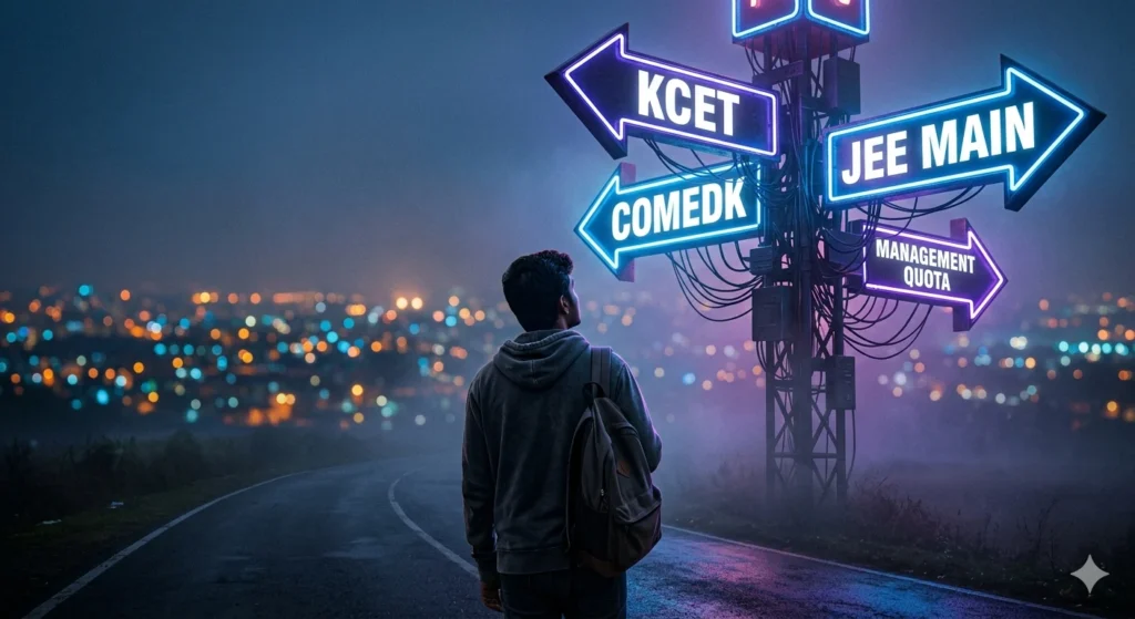 A student confused between KCET, COMEDK, and JEE main entrance exams for engineering admission in Bangalore.