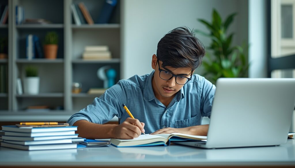 JEE Mains 2026 student studying with books and laptop preparation strategy