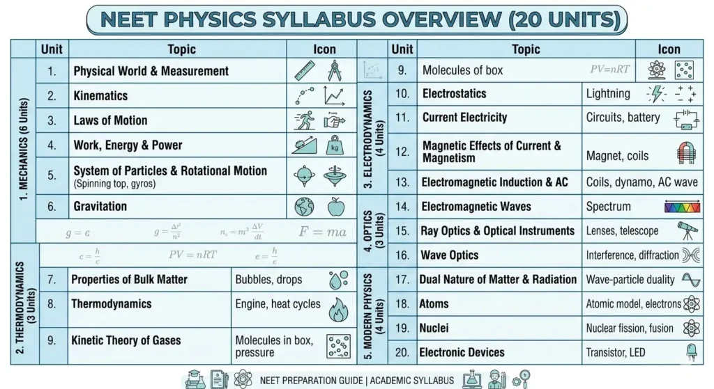 NEET Physics syllabus 2027 overview with units and topics